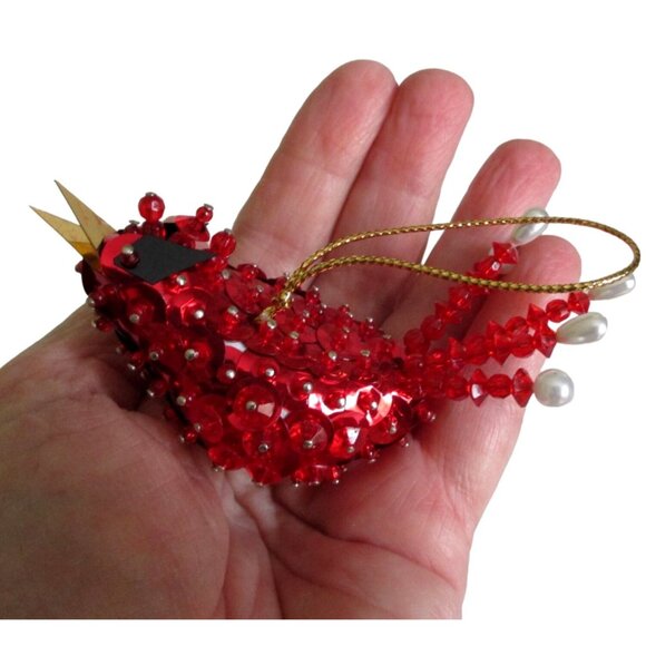 Cardinal Bird Beaded Sequin Christmas Ornament - Vintage Holiday Handmade Gift - - Picture 5 of 6